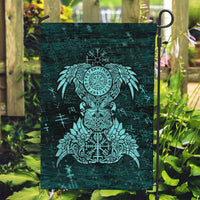 Valknut Ravens and Vegvisir Helm of Awe Garden Flag Viking Nordic Celtic Knotwork Turquoise Runic Art