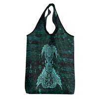 Valknut Ravens and Vegvisir Helm of Awe Grocery Bag Viking Nordic Celtic Knotwork Turquoise Runic Art