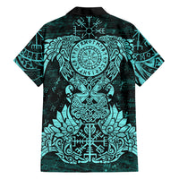 Valknut Ravens and Vegvisir Helm of Awe Hawaiian Shirt Viking Nordic Celtic Knotwork Turquoise Runic Art