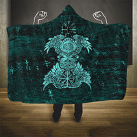 Valknut Ravens and Vegvisir Helm of Awe Hooded Blanket Viking Nordic Celtic Knotwork Turquoise Runic Art