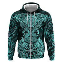 Valknut Ravens and Vegvisir Helm of Awe Hoodie Viking Nordic Celtic Knotwork Turquoise Runic Art