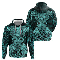 Valknut Ravens and Vegvisir Helm of Awe Hoodie Viking Nordic Celtic Knotwork Turquoise Runic Art