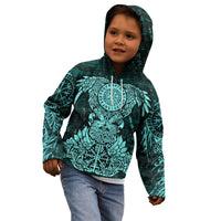 Valknut Ravens and Vegvisir Helm of Awe Kid Hoodie Viking Nordic Celtic Knotwork Turquoise Runic Art