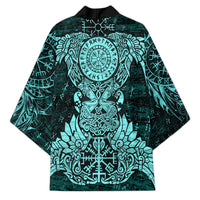 Valknut Ravens and Vegvisir Helm of Awe Kimono Viking Nordic Celtic Knotwork Turquoise Runic Art