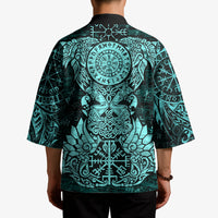 Valknut Ravens and Vegvisir Helm of Awe Kimono Viking Nordic Celtic Knotwork Turquoise Runic Art