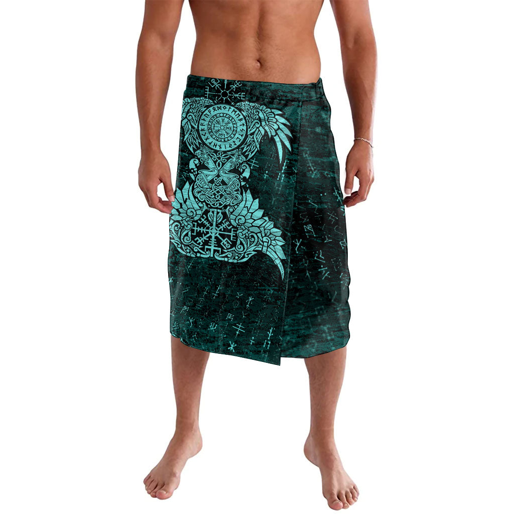Valknut Ravens and Vegvisir Helm of Awe Lavalava Viking Nordic Celtic Knotwork Turquoise Runic Art