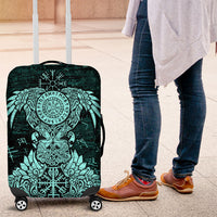 Valknut Ravens and Vegvisir Helm of Awe Luggage Cover Viking Nordic Celtic Knotwork Turquoise Runic Art