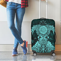 Valknut Ravens and Vegvisir Helm of Awe Luggage Cover Viking Nordic Celtic Knotwork Turquoise Runic Art