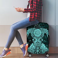 Valknut Ravens and Vegvisir Helm of Awe Luggage Cover Viking Nordic Celtic Knotwork Turquoise Runic Art