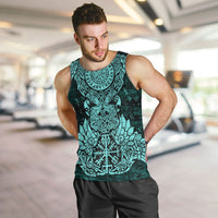 Valknut Ravens and Vegvisir Helm of Awe Men Tank Top Viking Nordic Celtic Knotwork Turquoise Runic Art