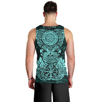 Valknut Ravens and Vegvisir Helm of Awe Men Tank Top Viking Nordic Celtic Knotwork Turquoise Runic Art