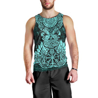 Valknut Ravens and Vegvisir Helm of Awe Men Tank Top Viking Nordic Celtic Knotwork Turquoise Runic Art
