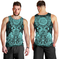 Valknut Ravens and Vegvisir Helm of Awe Men Tank Top Viking Nordic Celtic Knotwork Turquoise Runic Art