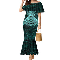 Valknut Ravens and Vegvisir Helm of Awe Mermaid Dress Viking Nordic Celtic Knotwork Turquoise Runic Art