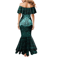 Valknut Ravens and Vegvisir Helm of Awe Mermaid Dress Viking Nordic Celtic Knotwork Turquoise Runic Art