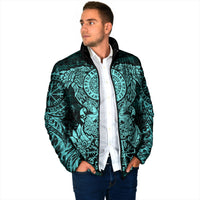 Valknut Ravens and Vegvisir Helm of Awe Padded Jacket Viking Nordic Celtic Knotwork Turquoise Runic Art