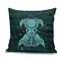 Valknut Ravens and Vegvisir Helm of Awe Pillow Cover Viking Nordic Celtic Knotwork Turquoise Runic Art