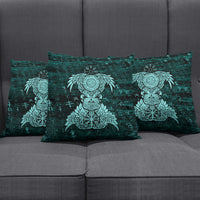 Valknut Ravens and Vegvisir Helm of Awe Pillow Cover Viking Nordic Celtic Knotwork Turquoise Runic Art