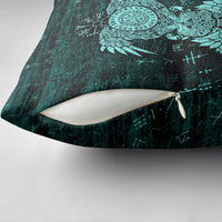 Valknut Ravens and Vegvisir Helm of Awe Pillow Cover Viking Nordic Celtic Knotwork Turquoise Runic Art