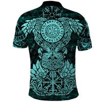 Valknut Ravens and Vegvisir Helm of Awe Polo Shirt Viking Nordic Celtic Knotwork Turquoise Runic Art