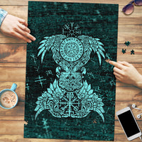 Valknut Ravens and Vegvisir Helm of Awe Puzzle Viking Nordic Celtic Knotwork Turquoise Runic Art
