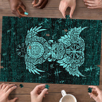 Valknut Ravens and Vegvisir Helm of Awe Puzzle Viking Nordic Celtic Knotwork Turquoise Runic Art