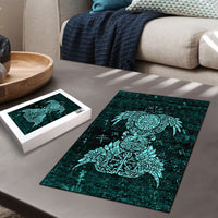 Valknut Ravens and Vegvisir Helm of Awe Puzzle Viking Nordic Celtic Knotwork Turquoise Runic Art