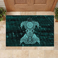 Valknut Ravens and Vegvisir Helm of Awe Rubber Doormat Viking Nordic Celtic Knotwork Turquoise Runic Art