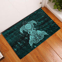 Valknut Ravens and Vegvisir Helm of Awe Rubber Doormat Viking Nordic Celtic Knotwork Turquoise Runic Art