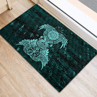 Valknut Ravens and Vegvisir Helm of Awe Rubber Doormat Viking Nordic Celtic Knotwork Turquoise Runic Art