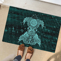 Valknut Ravens and Vegvisir Helm of Awe Rubber Doormat Viking Nordic Celtic Knotwork Turquoise Runic Art