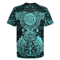 Valknut Ravens and Vegvisir Helm of Awe Rugby Jersey Viking Nordic Celtic Knotwork Turquoise Runic Art