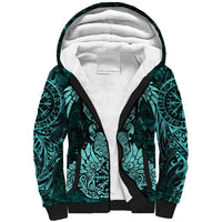 Valknut Ravens and Vegvisir Helm of Awe Sherpa Hoodie Viking Nordic Celtic Knotwork Turquoise Runic Art