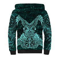Valknut Ravens and Vegvisir Helm of Awe Sherpa Hoodie Viking Nordic Celtic Knotwork Turquoise Runic Art