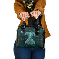 Valknut Ravens and Vegvisir Helm of Awe Shoulder Handbag Viking Nordic Celtic Knotwork Turquoise Runic Art