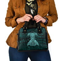 Valknut Ravens and Vegvisir Helm of Awe Shoulder Handbag Viking Nordic Celtic Knotwork Turquoise Runic Art