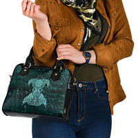 Valknut Ravens and Vegvisir Helm of Awe Shoulder Handbag Viking Nordic Celtic Knotwork Turquoise Runic Art