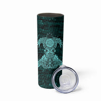 Valknut Ravens and Vegvisir Helm of Awe Skinny Tumbler Viking Nordic Celtic Knotwork Turquoise Runic Art