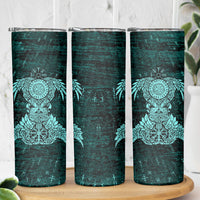 Valknut Ravens and Vegvisir Helm of Awe Skinny Tumbler Viking Nordic Celtic Knotwork Turquoise Runic Art