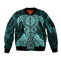 Valknut Ravens and Vegvisir Helm of Awe Sleeve Zip Bomber Jacket Viking Nordic Celtic Knotwork Turquoise Runic Art