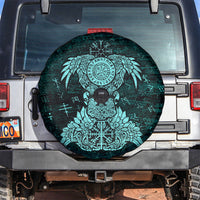 Valknut Ravens and Vegvisir Helm of Awe Spare Tire Cover Viking Nordic Celtic Knotwork Turquoise Runic Art