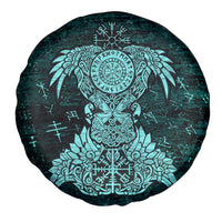 Valknut Ravens and Vegvisir Helm of Awe Spare Tire Cover Viking Nordic Celtic Knotwork Turquoise Runic Art