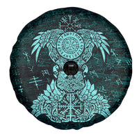 Valknut Ravens and Vegvisir Helm of Awe Spare Tire Cover Viking Nordic Celtic Knotwork Turquoise Runic Art