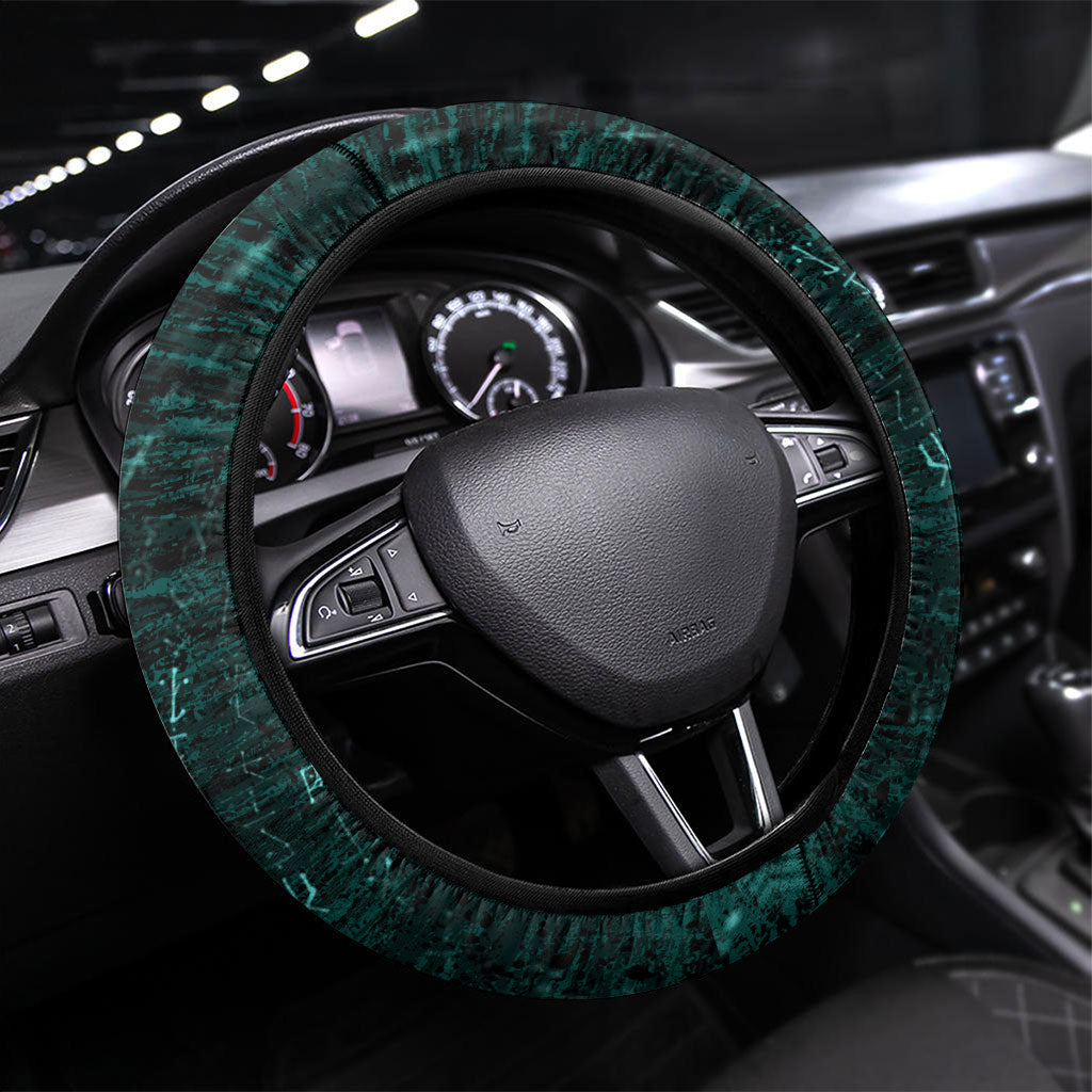 Valknut Ravens and Vegvisir Helm of Awe Steering Wheel Cover Viking Nordic Celtic Knotwork Turquoise Runic Art