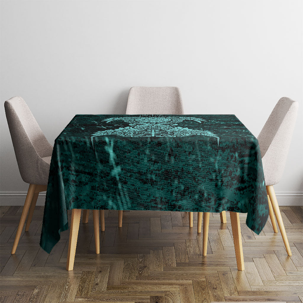 Valknut Ravens and Vegvisir Helm of Awe Tablecloth Viking Nordic Celtic Knotwork Turquoise Runic Art