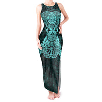Valknut Ravens and Vegvisir Helm of Awe Tank Maxi Dress Viking Nordic Celtic Knotwork Turquoise Runic Art