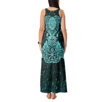 Valknut Ravens and Vegvisir Helm of Awe Tank Maxi Dress Viking Nordic Celtic Knotwork Turquoise Runic Art