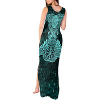 Valknut Ravens and Vegvisir Helm of Awe Tank Maxi Dress Viking Nordic Celtic Knotwork Turquoise Runic Art