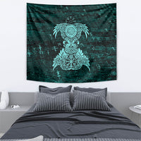 Valknut Ravens and Vegvisir Helm of Awe Tapestry Viking Nordic Celtic Knotwork Turquoise Runic Art