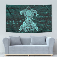 Valknut Ravens and Vegvisir Helm of Awe Tapestry Viking Nordic Celtic Knotwork Turquoise Runic Art